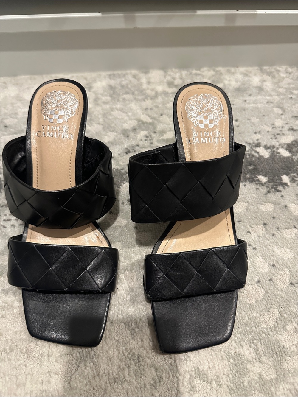 Vince Camuto Black Woven Double-Band Slide Mules size 7